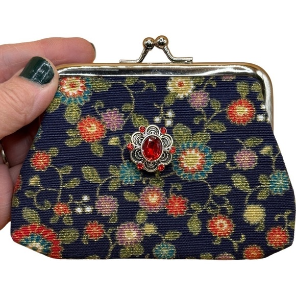 Snap Jewelry Multicolored Floral Purse w/ Lovely 18mm Red & Silver Ginger Snap! - Picture 1 of 12